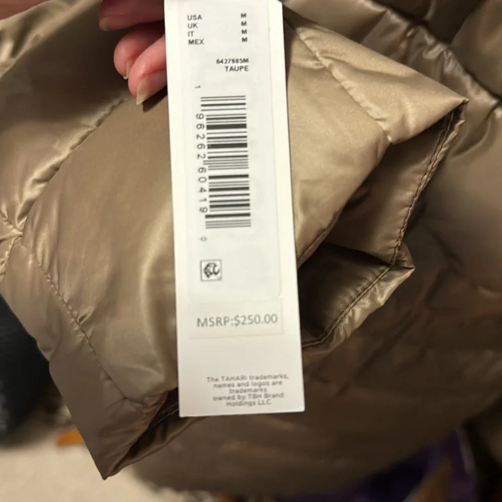 Tahari Women's Beige longer length Puffer Coat - Picture 8 of 12